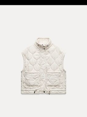 Zara Quilted Sleeveless Puffer Vest - Cream